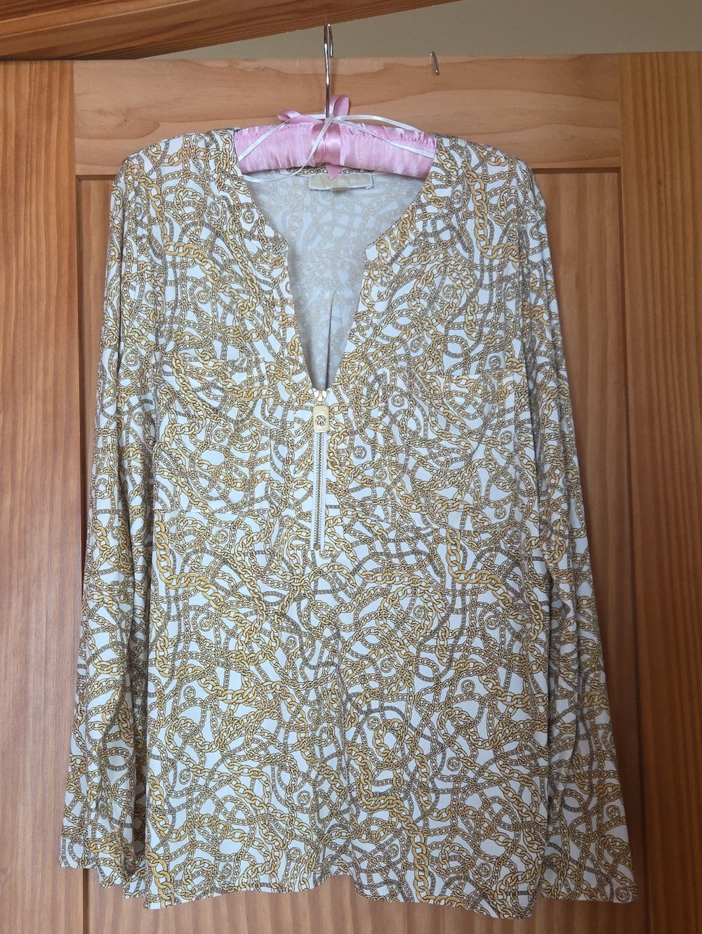 Michael Kors Pink and Gold Chain Print Blouse